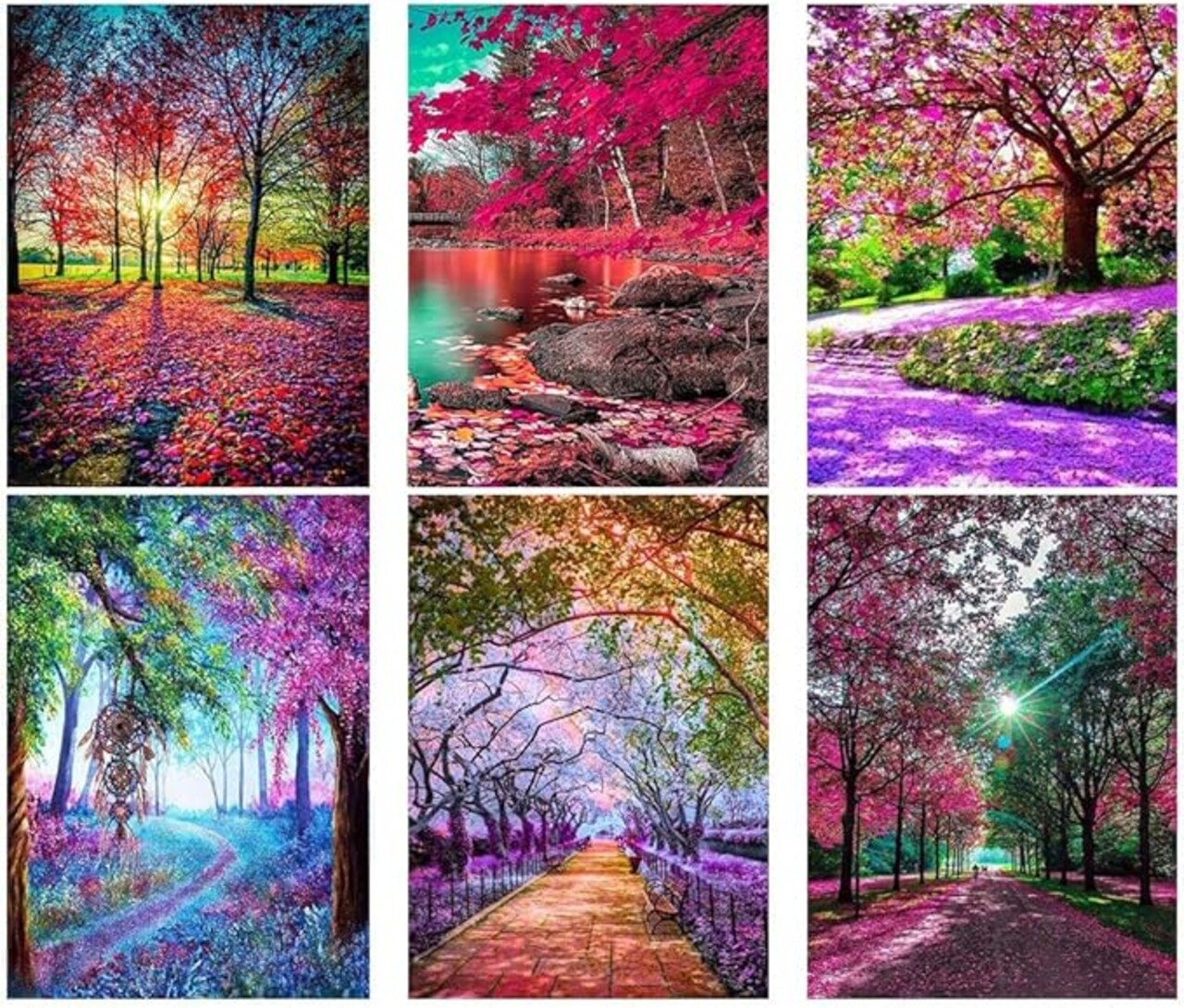 6 Pack Diamond Painting Kits for Adults & Beginners – Full Round 5D Diamond Art Landscape & Tree DIY Craft Set, Crystal Rhinestone Paint by Diamonds Kit, Home Wall Decor Gift (12 x 16 Inch)